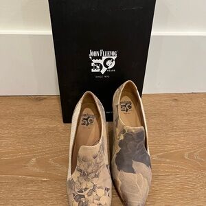 John Fluevog Floral Grey High Vamp Shoes
